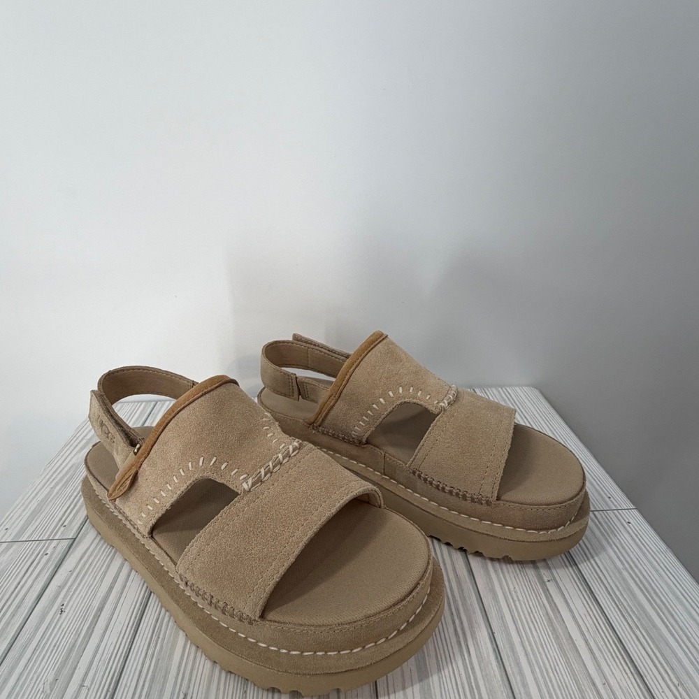 UGG GoldenGlow Glide Sandal Sand Beige Platform Strappy 1167369 Womens 9.5 NWOT